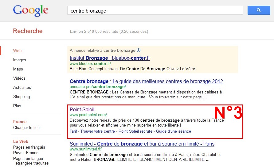 Position resultats google