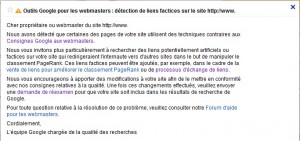 Mail recu dans Webmaster Tools quand un lien factice est trouvé par Google.