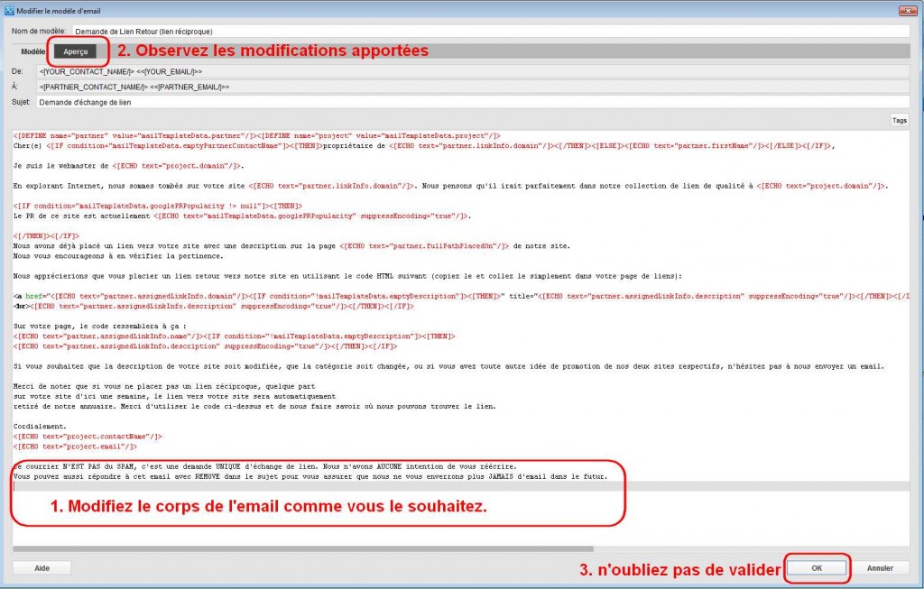 Modification tuto des mails pour les sites partenaires